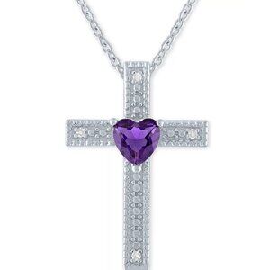 Lab-Created Amethyst (3/8 ct. t.w.) & Diamond Accent Cross 18" Pendant Necklace